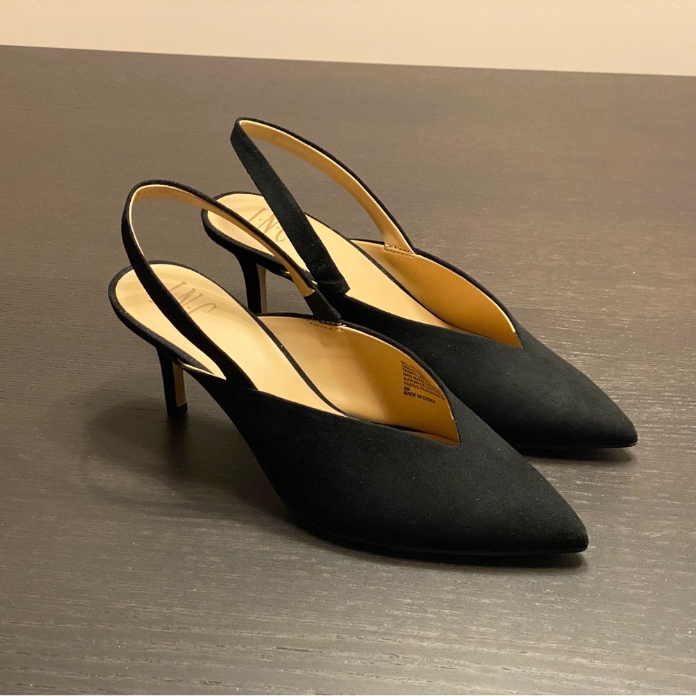 Black suede pumps d'orsay heels INC International Concepts strap 3" heel size 8